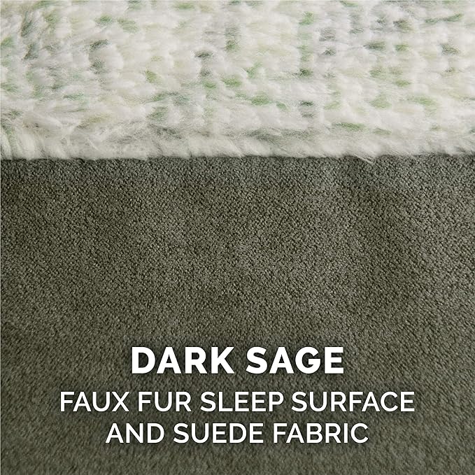 Furhaven Memory Foam Dog Bed for Large/Medium Dogs w/ Removable Bolsters & Washable Cover, For Dogs Up to 55 lbs - Two-Tone Plush Faux Fur & Suede L Shaped Chaise - Dark Sage, Large