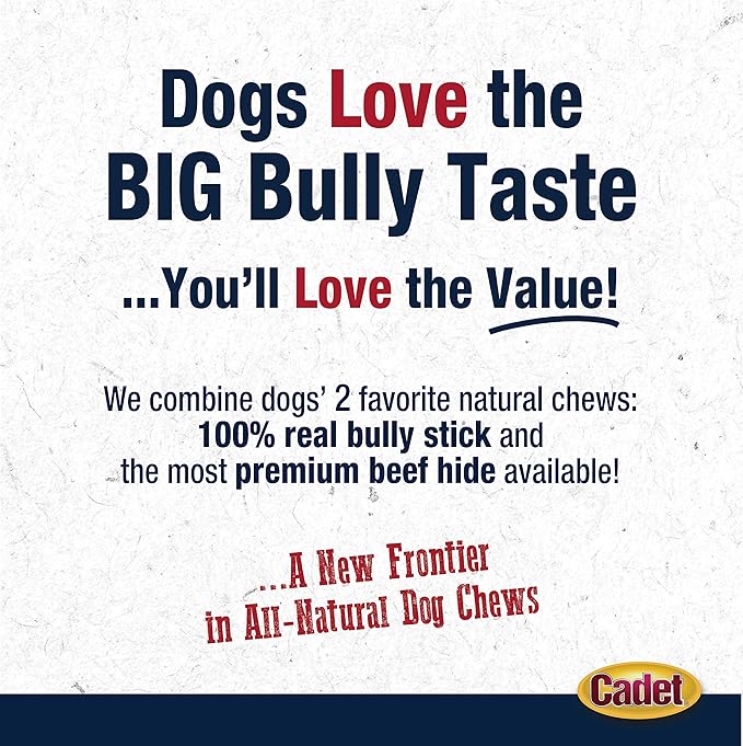 Cadet Bully Hide Sticks for Small Dogs, All-Natural Beef Pizzle, Limited-Ingredient Long-Lasting Dog Chews for Aggressive Chewers, 5 Count