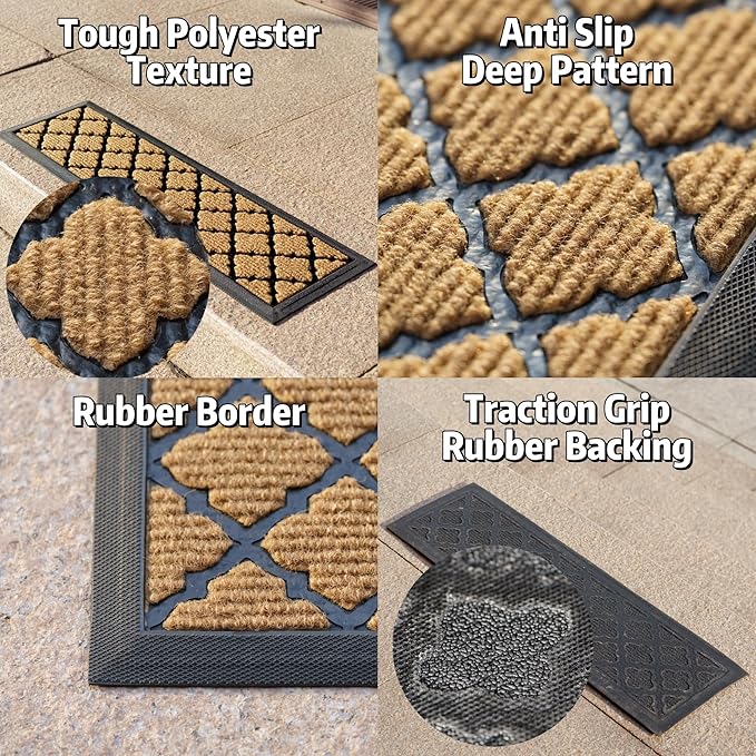 Aucuda 6pcs 8.5" x 30" Stair Treads Outdoor for Elders and Dogs on Wooden Steps, Non Slip Stair Runner Rug Heat Insulation Rubber Backing, Brown Lattice Staircase Mat Carpet for Indoor Grip Farmhouse.