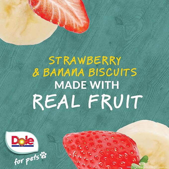 Dole for Pets Dog Biscuits Assorted Banana + Strawberry Mix, Real Fruit Flavor Vegan Crunchy Treats, No Wheat Corn Soy or Artificial Additives, Bite Size Training Snacks for Dogs, 7 Oz