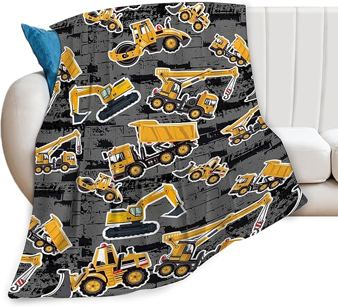 Construction Blanket, Excavator Throw Blankets, Construction Truck Gifts for Boys Girls Men Women Lover Adult Cozy Fleece Flannel Bedding Stuff Plush for Couch Sofa Bed Decor 60"X50"