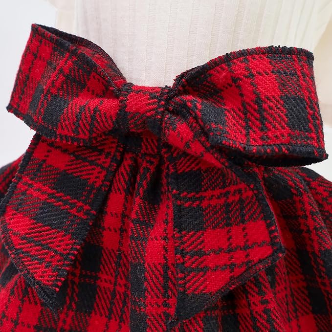 Fitwarm Knitted Plaid Sweater Dress, Christmas Outfit, Winter Clothes for Small Dogs & Cats, White & Red, Medium