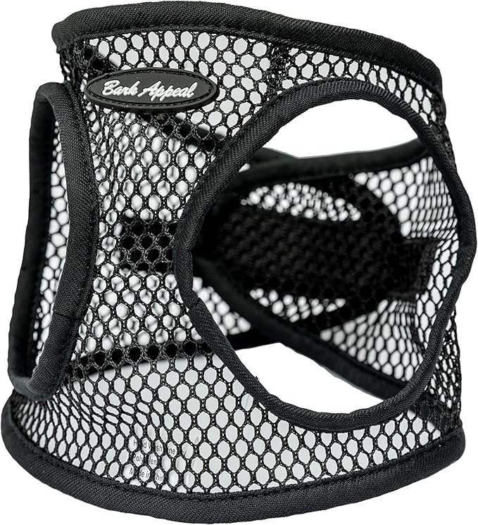 Bark Appeal Black Netted Step-in Dog Harness for XS to Small Sized Pets – Updated Sizing, Remeasuring is Essential – Soft Netted Mesh – Anti-Choke with Adjustable Strap & Heavy Duty Clip – S