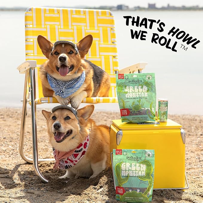 Polkadog Green Monstah Bone Shaped Dog Treats - Kelp & Green Crab, Crunchy, All Natural, Limited Ingredient, Lean Protein & Omega-3 Rich Snacks for Dogs, Great for All Breeds, Made in USA - 7oz