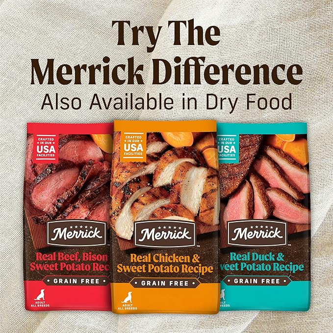 Merrick Grain Free Premium And Natural Canned Dog Food, Soft And Healthy Poultry Free Wet Recipe, Real Beef Lamb And Bison - (Pack of 12) 12.7 oz. Cans