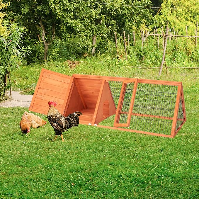 50" Outdoor Triangular Wooden Bunny Rabbit Hutch/Guinea Pig House with Run,Indoor Outdoor Bunny Cage Rabbit House, Guinea Pig Hutch, Pet House for Small Animals