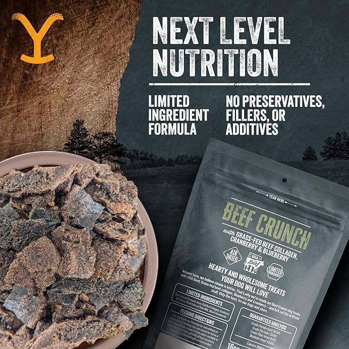 Yellowstone Limited Ingredient Dog Jerky – Air Dried Beef Collagen Crunch – Crunchy & Chewy Texture – Single Protein – Made in USA – 16 oz