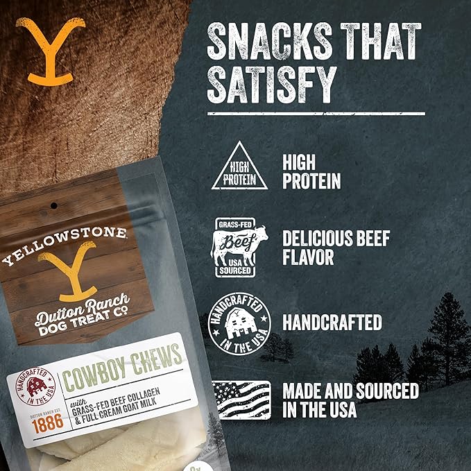 Yellowstone Limited Ingredient Dog Treats Beef Collagen Chews - Healthy Dog Treats Made in USA - Air Dried Beef Collagen Sticks for Dogs - Crunchy & Chewy Dog Treats - 8 oz, 4 Medium Beef Chews