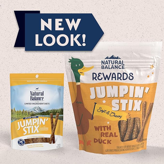 Natural Balance Limited Ingredient Rewards Jumpin' Stix, Grain-Free Dog Treats for Adult Dogs of All Breeds, Duck Recipe, 4 Ounce (Pack of 1)