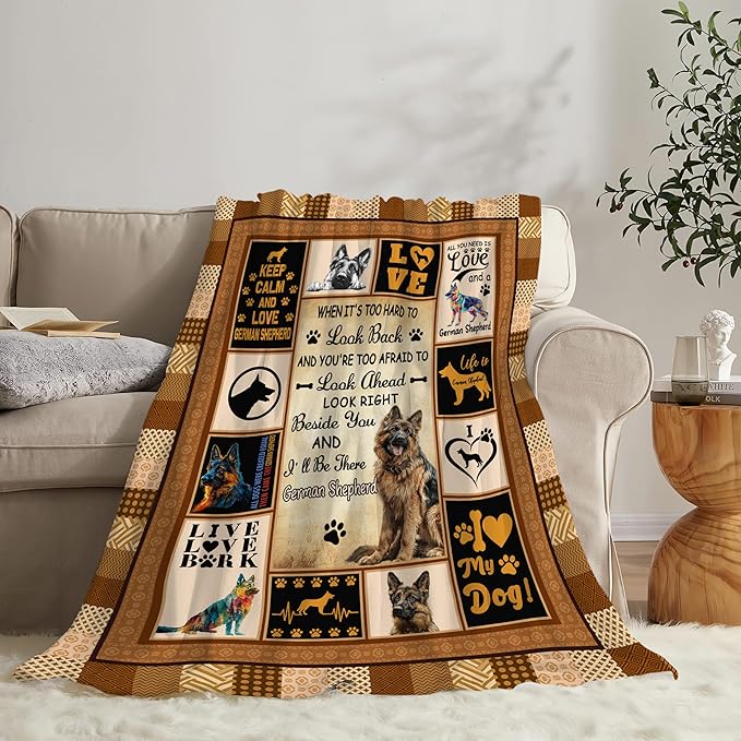 German Shepherd Throw Blanket German Shepherd Puppy Stuff Gifts for Dog Lover Kids Girls Boys Adults Women Men Soft Cozy Warm Plush Fluffy Fuzzy Fleece Blanket Decor 60''X80''