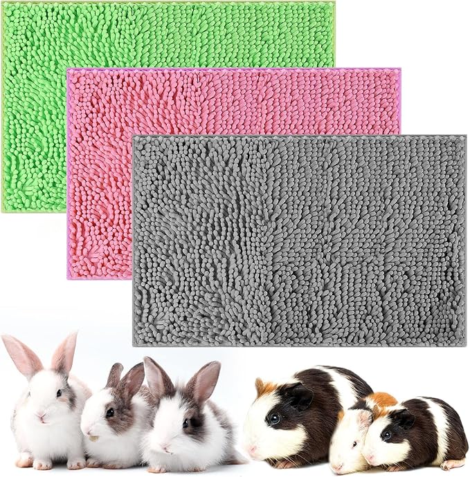 Riakrum 3 Pcs Guinea Pig Bedding Reusable Small Animal Guinea Pig Bed Fleece Pee Pad Absorbency Washable Pet Cage Liner for Bunny Hamsters(Pink, Green, Gray)