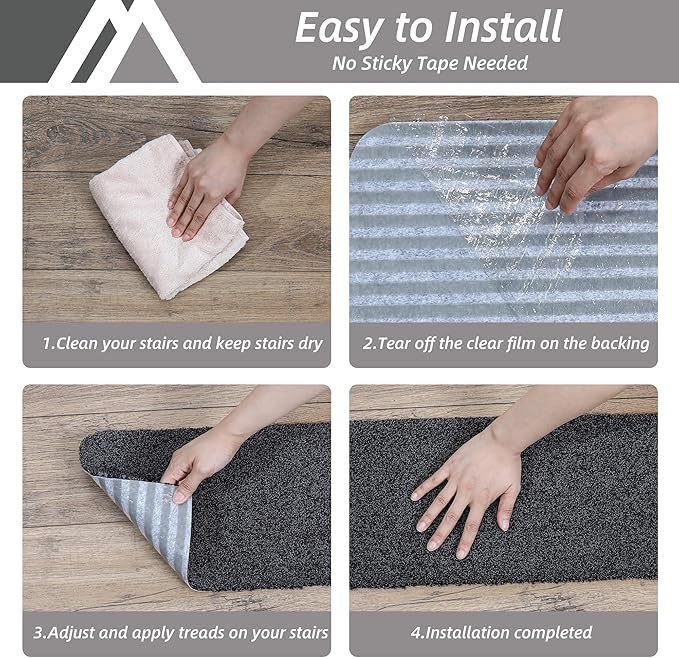 COSY HOMEER Stair Treads Non-Slip Carpet Mat 28inX9in Indoor Stair Runners for Wooden Steps, Stair Rugs for Kids and Dogs, 100% Polyester TPE Backing 7pcs,Black,Protect Floor