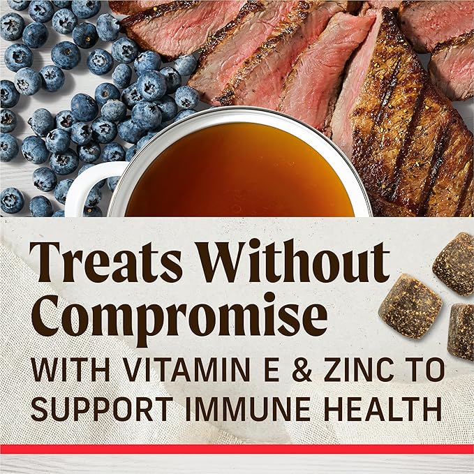 Healthy Bites Grain Free Dog Treats, Soft Treats with Bone Broth for Dogs, Beef and Bone Broth Recipe - 6 oz. Pouch