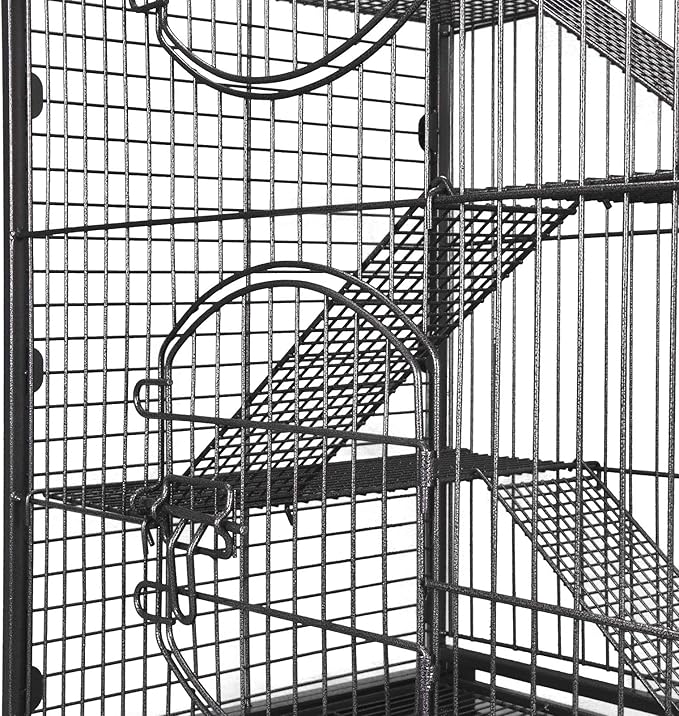 SUPER DEAL 37.2 Inches Metal Ferret Cage Chinchilla 4 Tiers Small Animal Cage with 3 Ladders/ 2 Front Doors/Food Bowl/Water Bottle/Slide Out Trays/Swivel Casters,Black