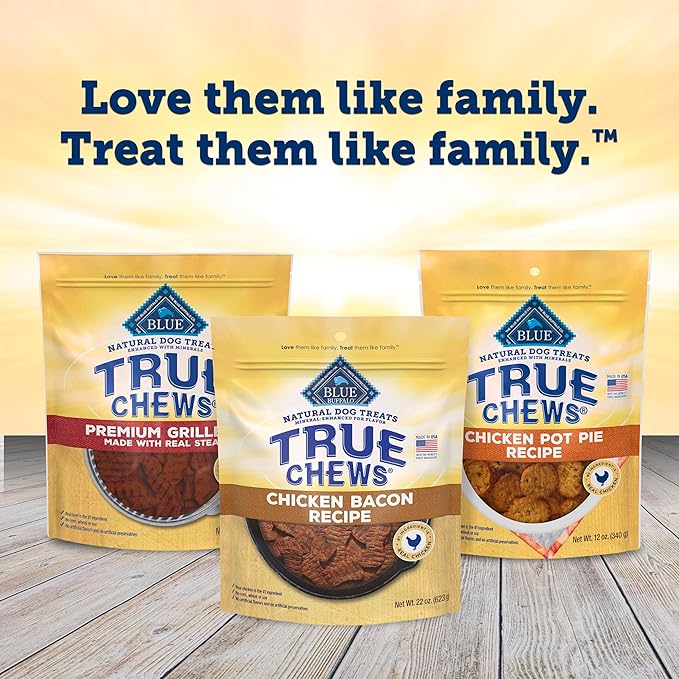 Blue Buffalo True Chews Dog Treats, Made in the USA with Natural Ingredients, Chicken Bacon Recipe, 12-oz Bag
