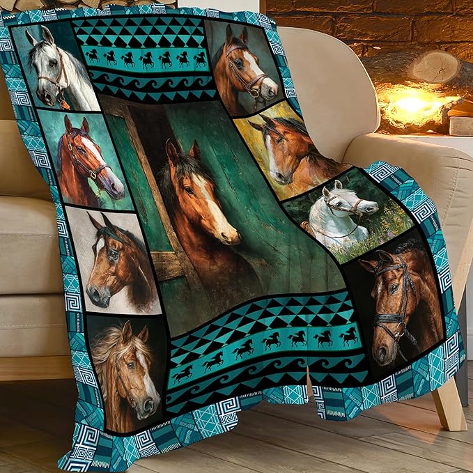 Horse Throw Blanket Horse Stuff Gifts for Kids Girls Boys Adults Women Men Soft Cozy Warm Plush Fluffy Fuzzy Fleece Blanket Decor 60''X80''
