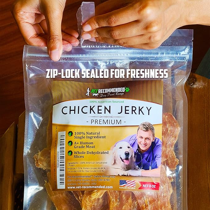 Vet Recommended Premium Chicken Jerky for Dogs - Giant 8oz Bag | All Natural Dog Treats - Single Ingredient - No Fillers or Preservatives - Whole Dehydrated Chicken - Made in USA