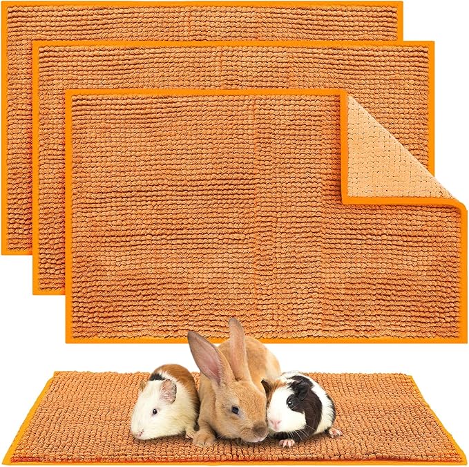 Amylove 4 Pcs Guinea Pig Cage Liner Washable Fleece Pee Pads Pet Dog Cat Bedding Training Mat for Small Animal Guinea Pig Puppy Bunny Hamster(16 x 24 Inch,Rectangular,Orange)