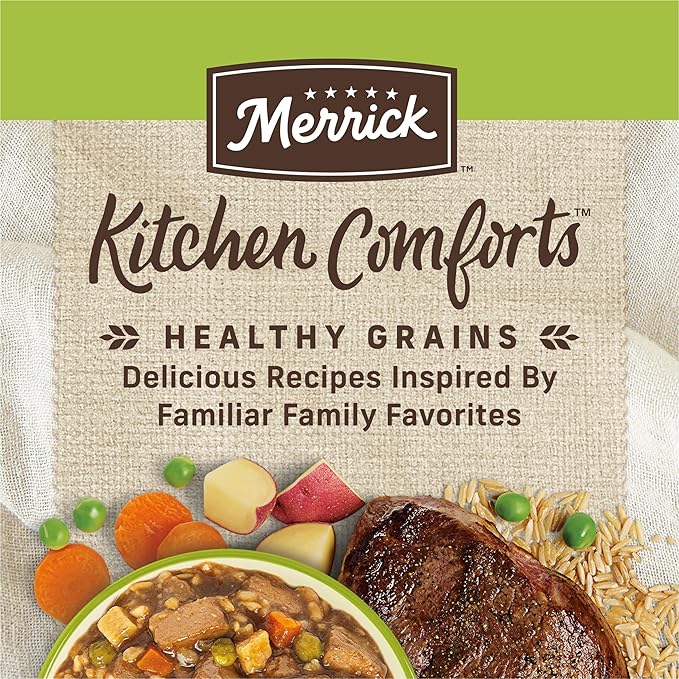 Merrick Kitchen Comforts Healthy Natural Canned Adult Dog Food with Gravy, Shepherd’s Pie with Lamb and Rice - (Pack of 12) 12.7 oz. Cans