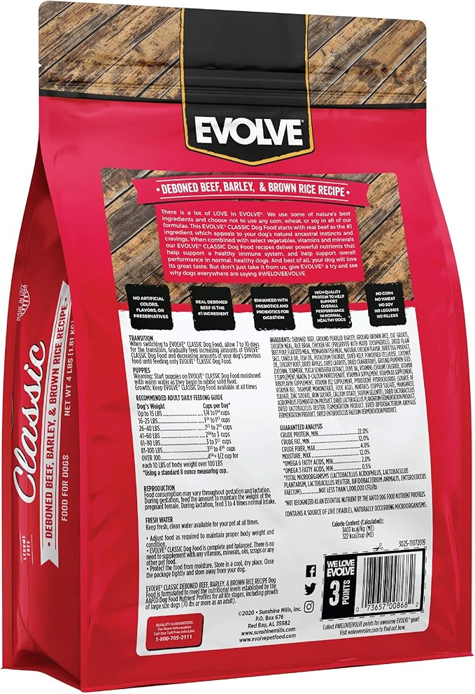 Evolve Classics Deboned Beef, Barley and Bison Recipe Dog Food, 15 Pound