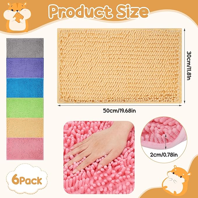 6 Pcs Guinea Pig Cage Liner, 20x12 Inch Washable Fleece Bedding Mats & Reusable Pee Pads for Rabbits and Small Animals (Multiple Colors)