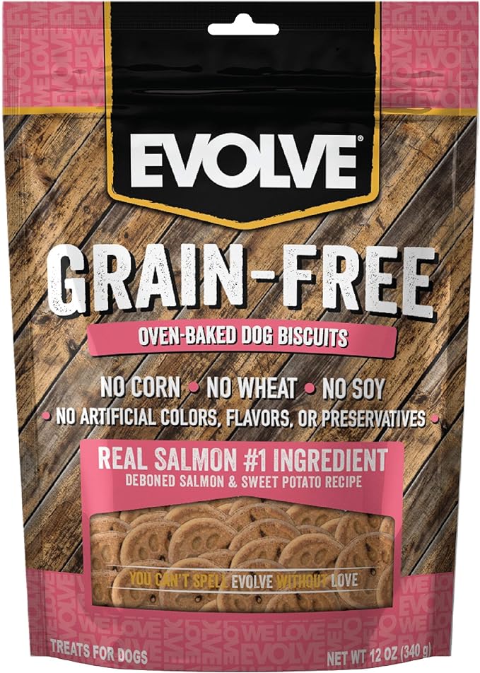 Evolve Pet Food Grain Free Deboned Salmon and Chickpea Dog Biscuits 12 Ounce (Pack of 1)