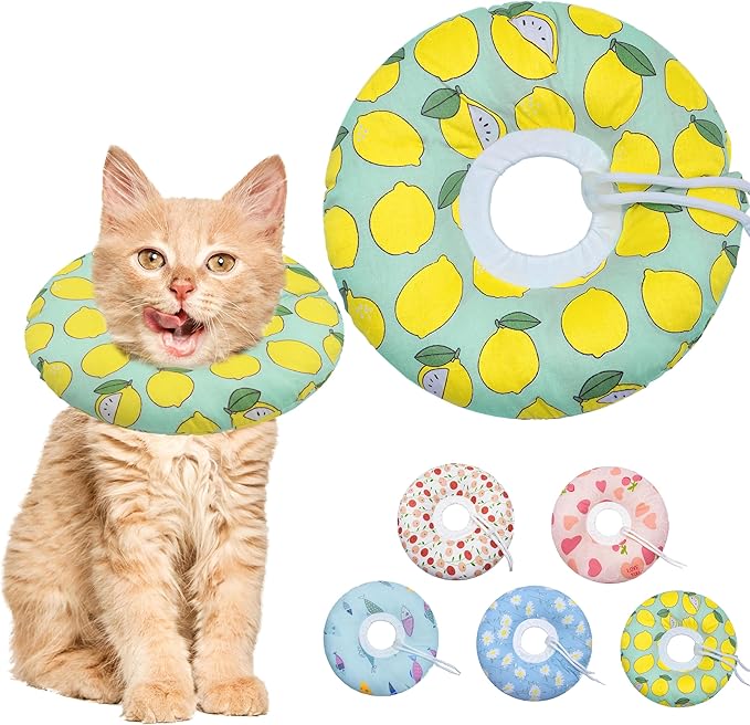 Seyezo Cat Cone Collar Soft, Adjustable Cat Recovery Collars Kitten Cones to Stop Licking, Cute Donut Neck Collar After Surgery, Elizabethan Collar for Cats After Spay (Green Lemon, Small)