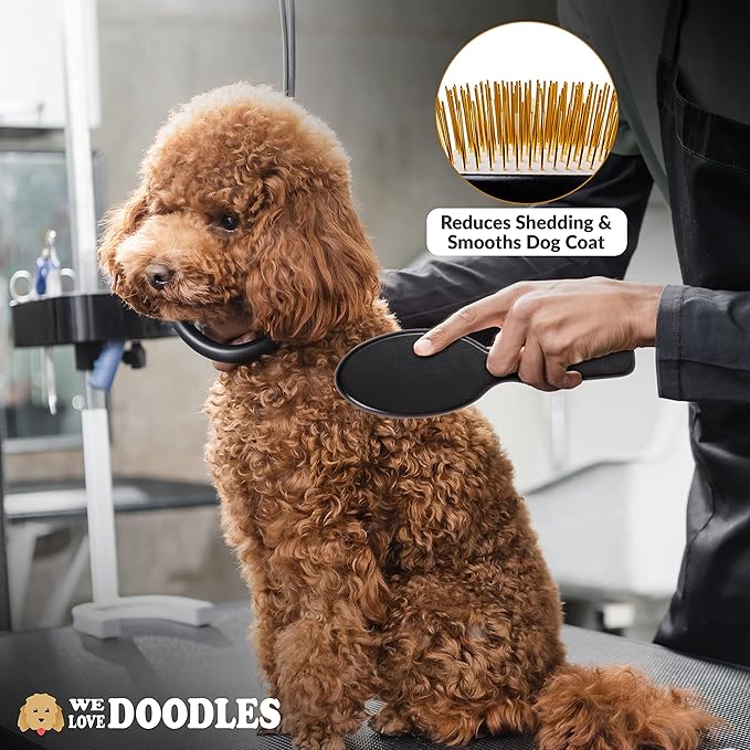 We Love Doodles Pin Brush for Dogs, Pet Grooming Detangler Pin Dog Brush, Dog Brush for Shedding and Removing Loose Fur, Lightweight Beech Wood with Gold Plated Pins for Long Hair Pets