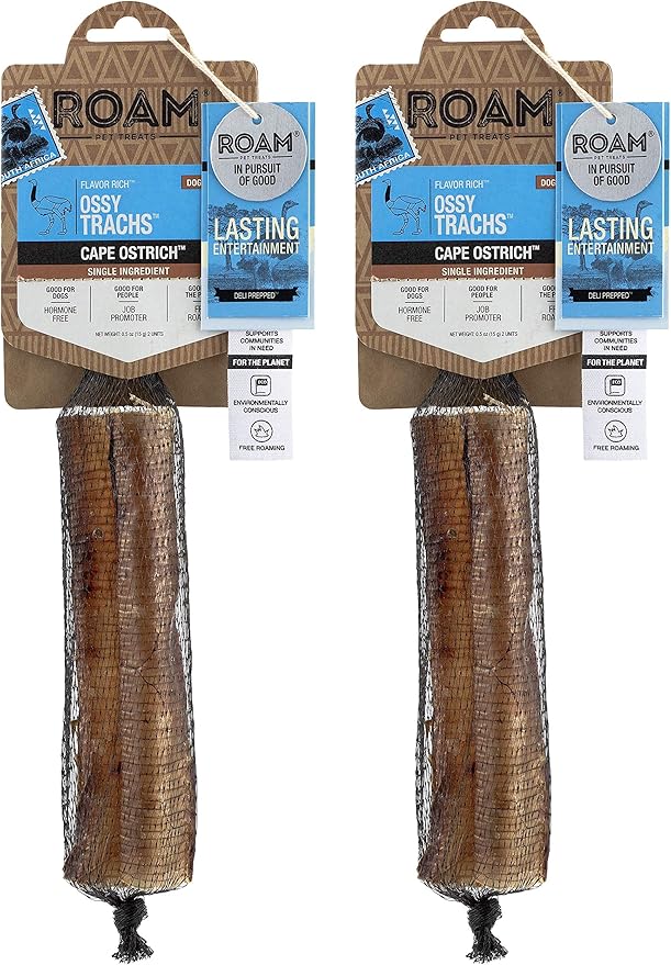ROAM Pet Treats Ostrich Bone for Dogs Pack of 2 for Medium and Large Breeds – Long Lasting Ostrich Trachea Dog Chews
