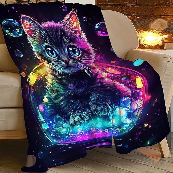 Cat Throw Blanket Cat Stuff Gifts for Kids Girls Boys Adults Women Man Soft Cozy Warm Plush Fluffy Fuzzy Fleece Blanket Decor 60''X80''