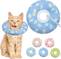 Seyezo Cat Cone Collar Soft, Adjustable Cat Recovery Collar Kitten Cones to Stop Licking, Cute Donut E Collar After Surgery, Anti-Lick Wound Healing Elizabethan Collar for Kitten (Blue Daisy, Small)