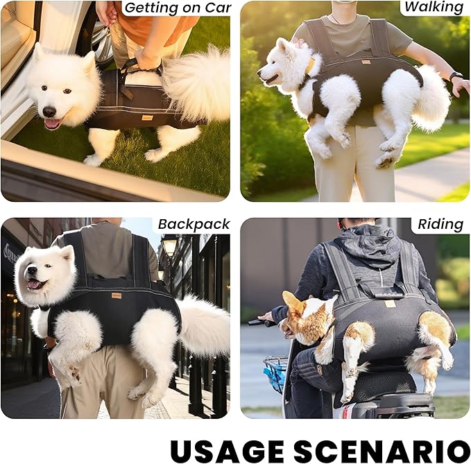 Dog Lift Harness Backpack Carrier for Large Dogs, Full Body Sling with Handle, Dog Harness for Joint Injuries, Arthritis, Ideal for Stairs, Elderly Dogs (New Black X-Large 29-50 LBS)