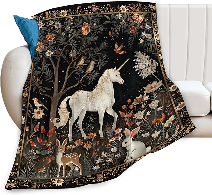 Unicorn Throw Blanket for Girls & Adults - Super Warm, Soft Plush, Lightweight Fleece Flannel - 50"X40" Forest Woods Decor