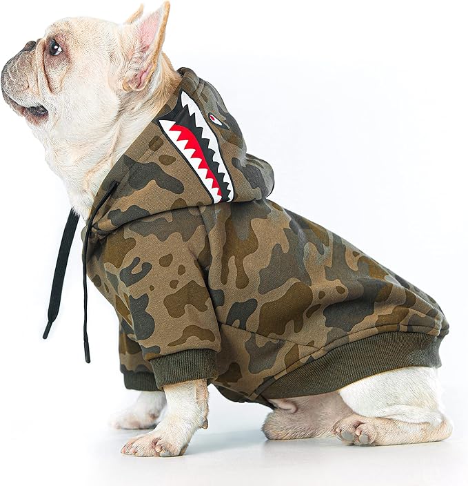 Camo Dog Hoodie Dog Clothes Extra Warm Fleece Lining Stretchy Fit for Small Medium Large Dogs (Camo, Small)