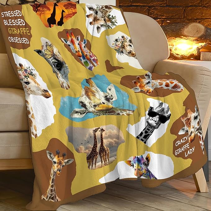 Giraffe Throw Blanket Giraffe Stuff Gifts for Kids Girls Boys Adults Women Men Soft Cozy Warm Plush Fluffy Fuzzy Fleece Blanket Decor 60''X80''