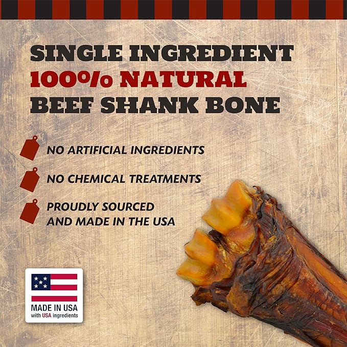 Beef Shank Dog Bones for Aggressive Chewers - Long Lasting Treats for Large and Giant Breed Dogs, Natural Healthy Marrow, Soup Smoke Bones, Made in The USA, 3 Count, 8-10"