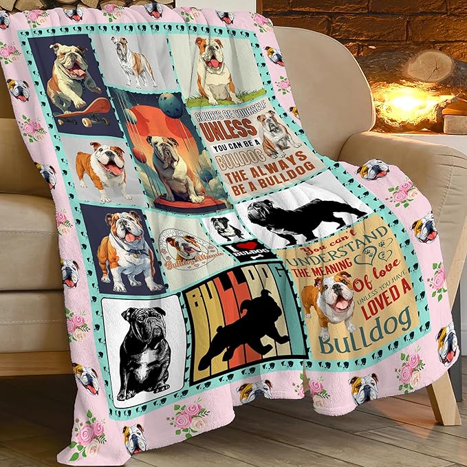English Bulldog Throw Blanket English Bulldog Puppy Stuff Gifts for Dog Lover Kids Girls Boys Adults Women Men Soft Cozy Warm Plush Fluffy Fuzzy Fleece Blanket Decor 50''X60''