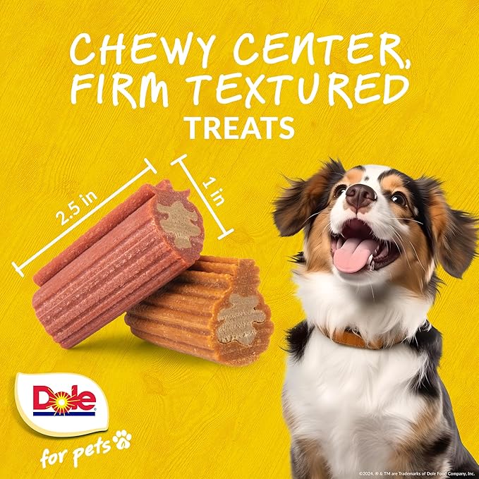 Dole for Pets Dog Chews, Assorted Strawberry + Pineapple Fruit-Flavored Treats, Real Fruit Flavor, No Artificial Colors Flavors or Preservatives, No Wheat Corn Soy, 7.05 Oz Bag - 6 Pack
