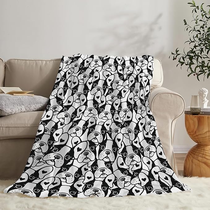 Boston Terrier Throw Blanket French Bulldog Frenchie Puppy Stuff Gifts for Dog Lover Kids Girls Boys Adults Women Men Soft Cozy Warm Plush Fluffy Fuzzy Fleece Blanket Decor 40''X50''