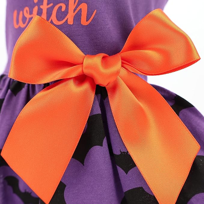 Fitwarm 100% Cotton I'm The Good Witch Halloween Dog Costume Puppy Dress Doggie Party One Piece with Bowknot Pumkin Bat Pet Vest Shirt Holiday Cat Outfits Purple Medium
