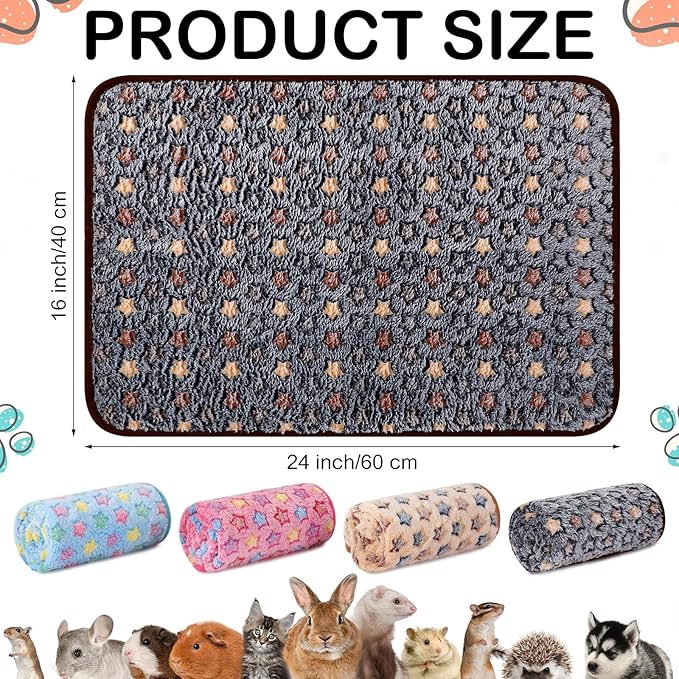Tudomro 8 Pcs Guinea Pig Blankets Washable Small Pet Fleece Bedding Cage Liners Double Sided Pet Reusable Sleep Mat Pad Cover for Ferret Chinchilla Furniture Protection(Star,16 x 24 Inch)