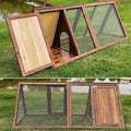 Outdoor Chicken Coop Wooden A-Frame Small Animal Coop Rabbit House Quail Cages with Outdoor Runs & Ventilated Wire Fence Suitable for Garden Backyard Farms 47 x 18 x 19.5 in (Brown)