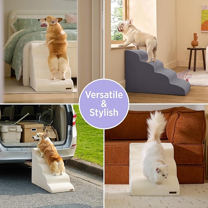 Lesure Dog Stairs for High Bed Pet Steps Ramp for Small Dogs with CertiPUR-US Certified Foam with Non-Slip Bottom, Grey, 5 Steps