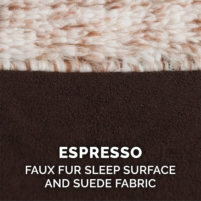 Furhaven Memory Foam Dog Bed for Medium/Small Dogs w/ Removable Bolsters & Washable Cover, For Dogs Up to 35 lbs - Two-Tone Plush Faux Fur & Suede L Shaped Chaise - Espresso, Medium