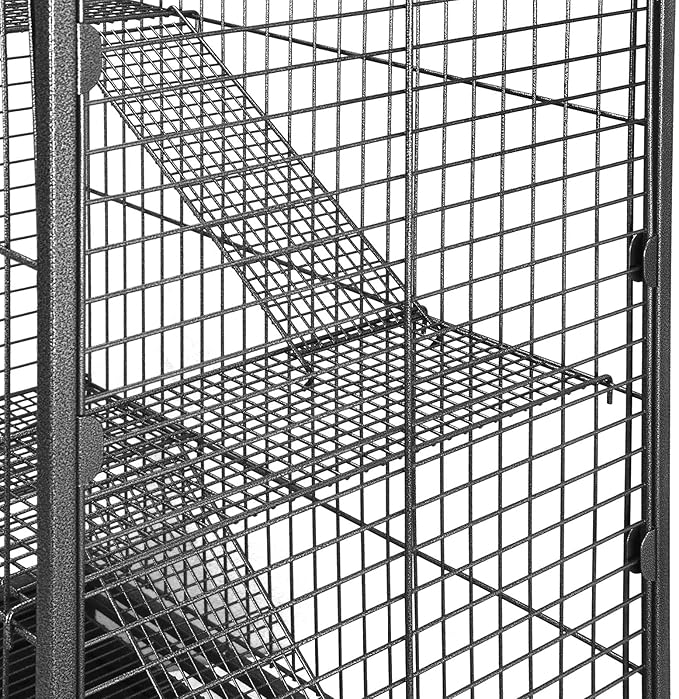 SUPER DEAL 37.2 Inches Metal Ferret Cage Chinchilla 4 Tiers Small Animal Cage with 3 Ladders/ 2 Front Doors/Food Bowl/Water Bottle/Slide Out Trays/Swivel Casters,Black
