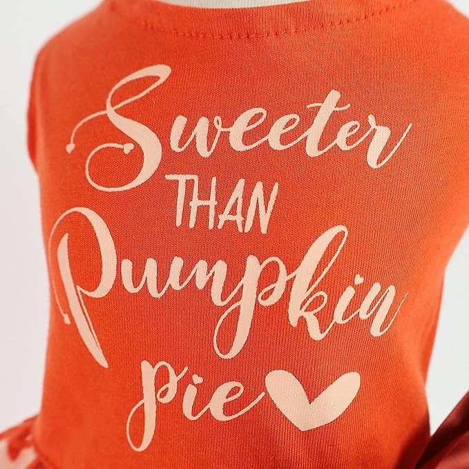 Fitwarm Thanksgiving Sweeter Than Pumpkin Pie Dog Dress 100% Cotton Puppy Costumes Pet Clothes Holiday Girl One-Piece Doggy Outfits Tank Top Vest Dresses Cat Apparel Orange Small