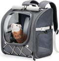 Pecute Small Pet Carrier, Breathable Small Animal Carrier with Transparent Bubble & Steel Frame, Safety Lock for Hamster, Rabbit, Bearded Dragon, Guinea Pig, Parrot, Ideal for Hiking, Vet Visits, Gray