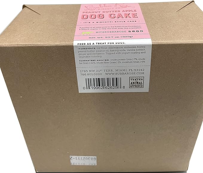 Bubba Rose Biscuit Company: Pink Dog Birthday Cake - Crunchy Biscuit Texture - Natural Gourmet Pet Treat - Dog Cake - 4.25” 1 Count - Made in The USA