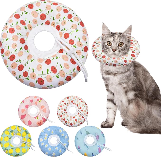 Seyezo Cat Cone Collar Soft, Adjustable Cat Recovery Collar for Small Medium Large Cats, Cute Donut E Collar After Surgery, Anti-Lick Wound Healing Elizabethan Collar for Kittens(Pink Cherry, Medium)