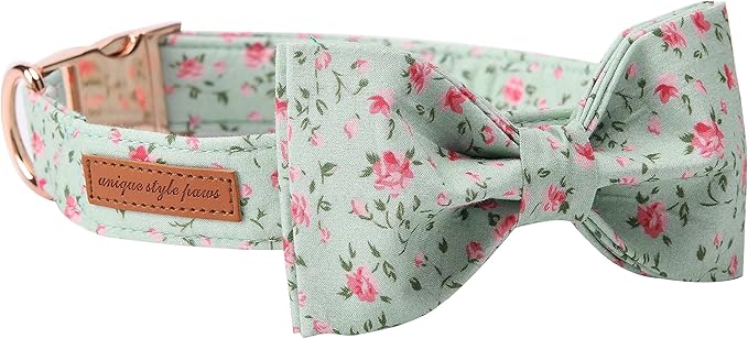 Unique style paws Cotton Dog Collar with Bow Puppy Collar with Green Flower for Small Medium Large Boys Girls Dogs